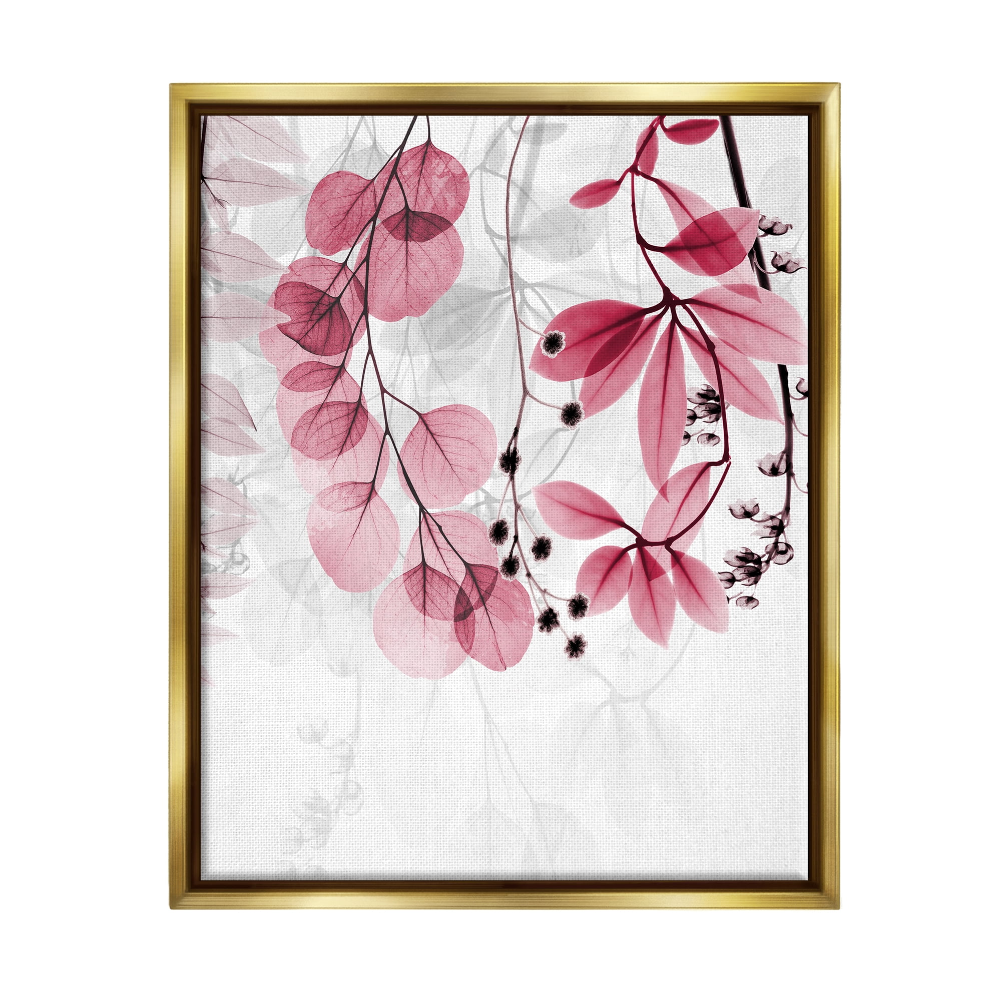 Stupell Industries Modern Pink Botanical Leaves Botanical & Floral Painting Gold Floater Framed Art Print Wall Art, 25 x 31