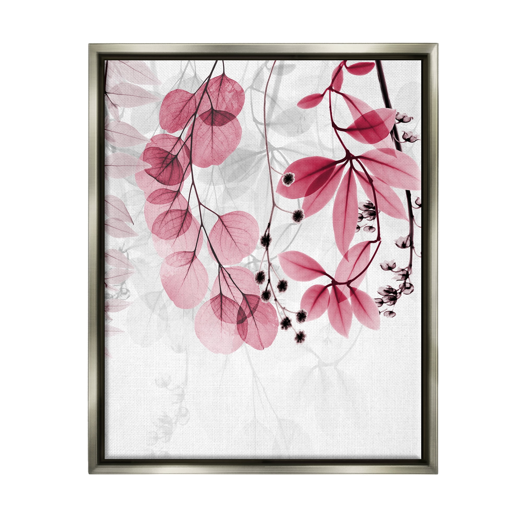 Stupell Industries Modern Pink Botanical Leaves Botanical & Floral Painting Gray Floater Framed Art Print Wall Art, 17 x 21