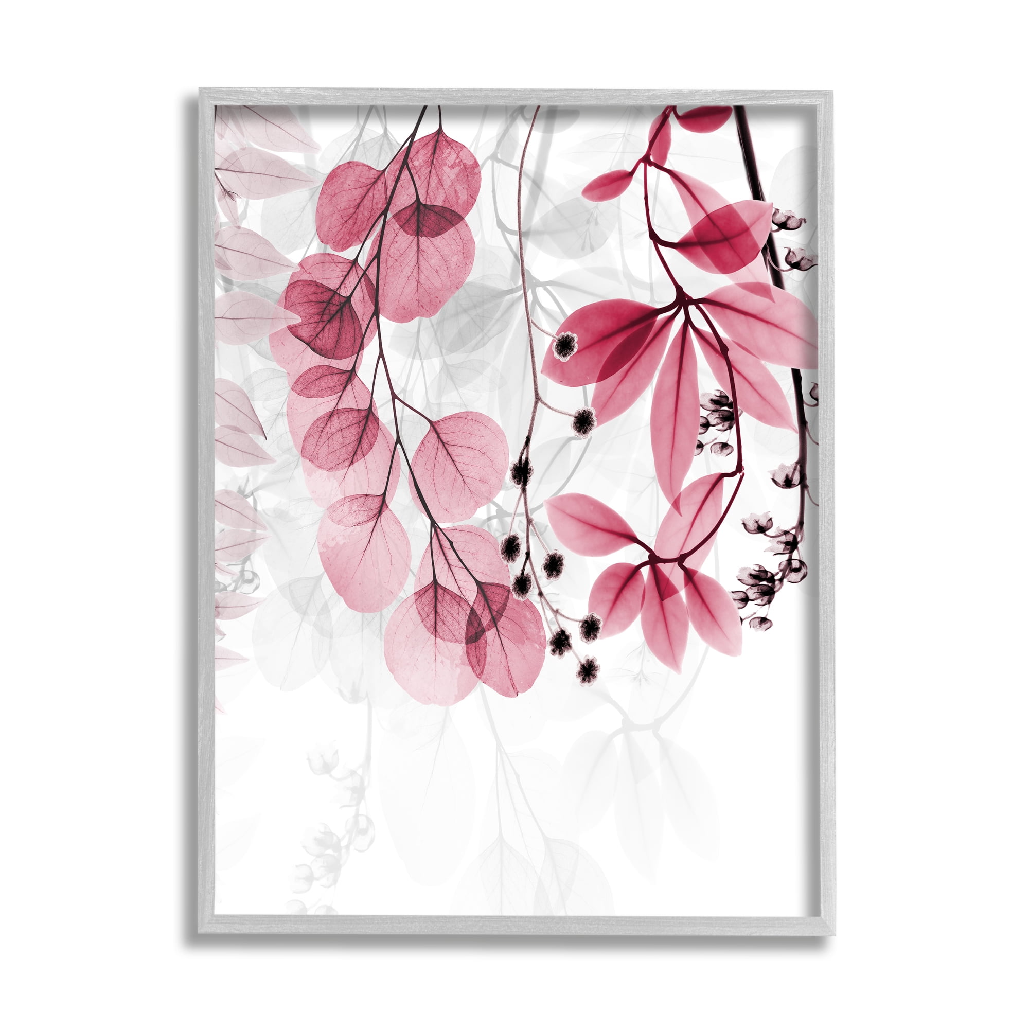 Stupell Industries Modern Pink Botanical Leaves Botanical & Floral Painting Gray Framed Art Print Wall Art, 11 x 14