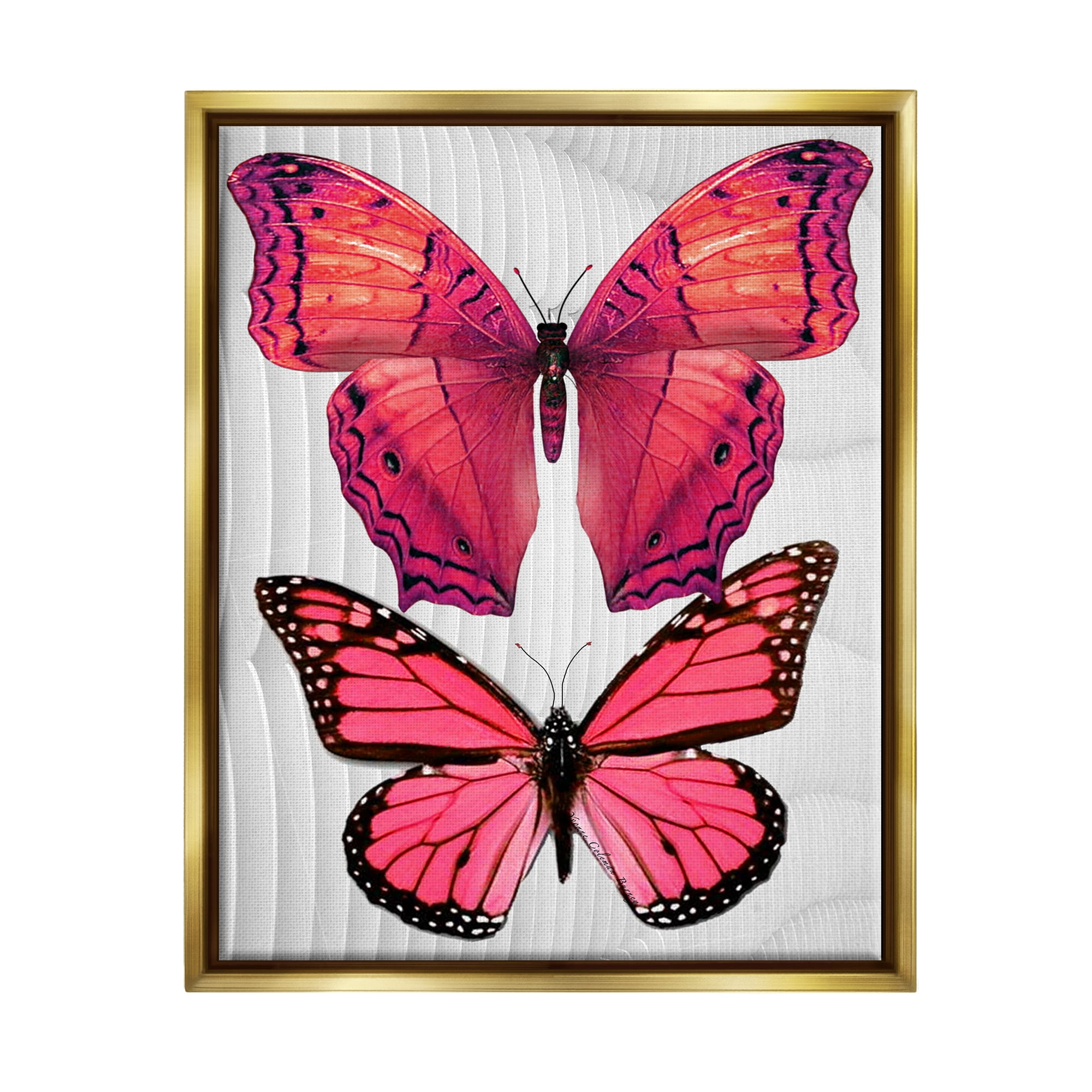 Stupell Industries Modern Pink Butterflies Animals & Insects Painting Gold Floater Framed Art Print Wall Art, 17 x 21