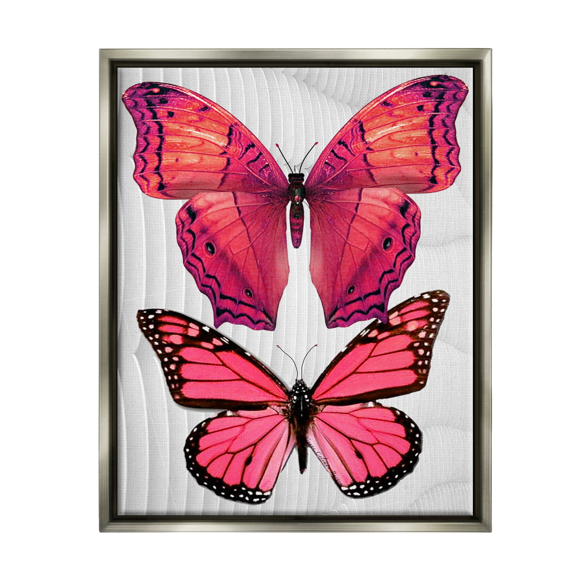 Stupell Industries Modern Pink Butterflies Animals & Insects Painting Gray Floater Framed Art Print Wall Art, 25 x 31