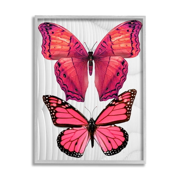 Stupell Industries Modern Pink Butterflies Animals & Insects Painting Gray Framed Art Print Wall Art, 16 x 20