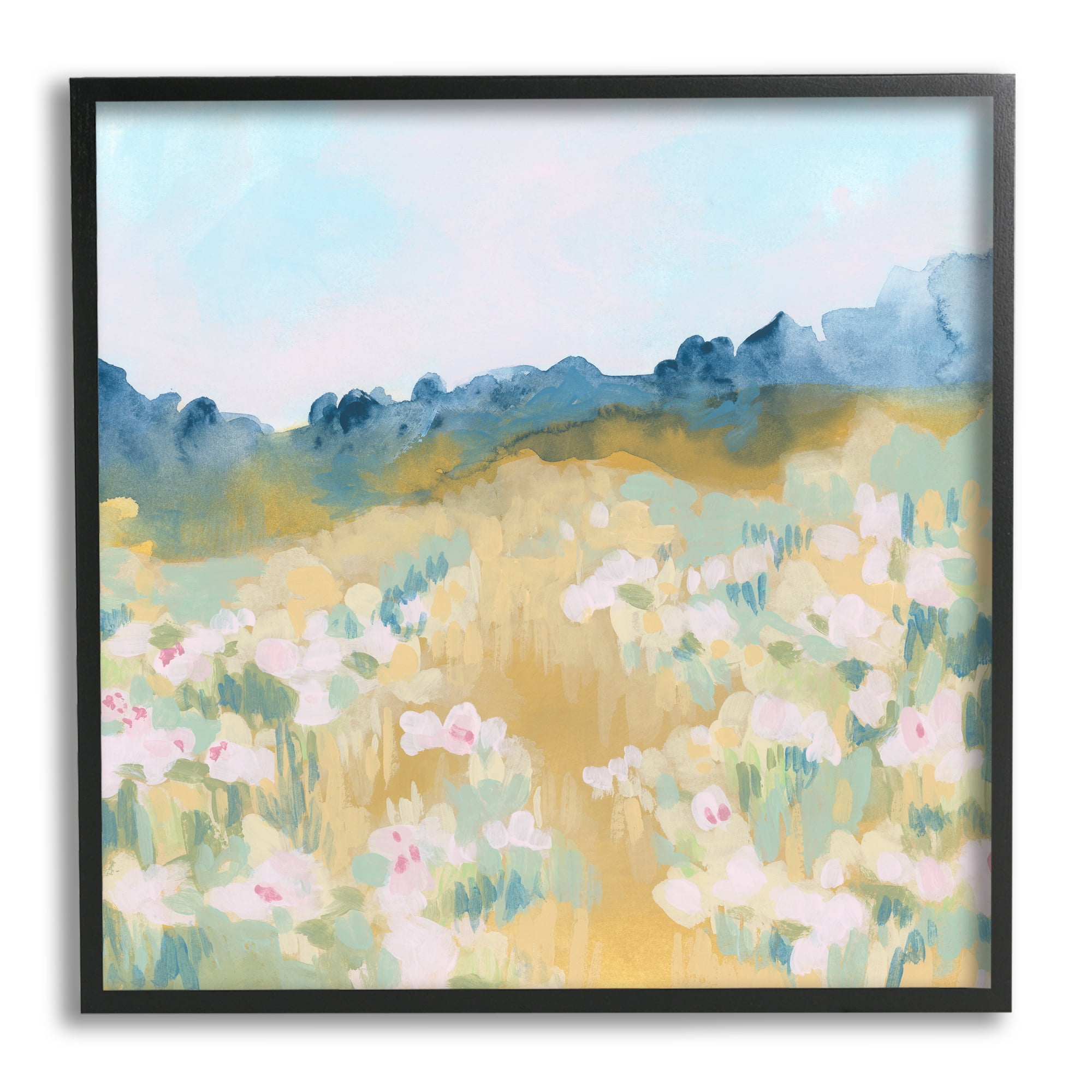 Stupell Industries Modern Pink Flower Meadow Nature Painting Black Framed Art Print Wall Art, 12 x 12