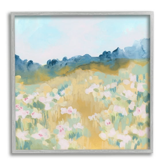 Stupell Industries Modern Pink Flower Meadow Nature Painting Gray Framed Art Print Wall Art, 24 x 24
