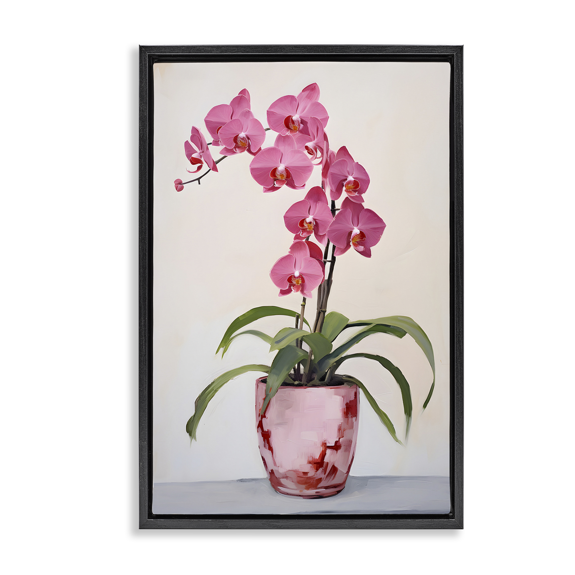 Stupell Industries Modern Pink Orchid Botanical & Floral Painting Black Floater Framed Art Print Wall Art, 17 x 25