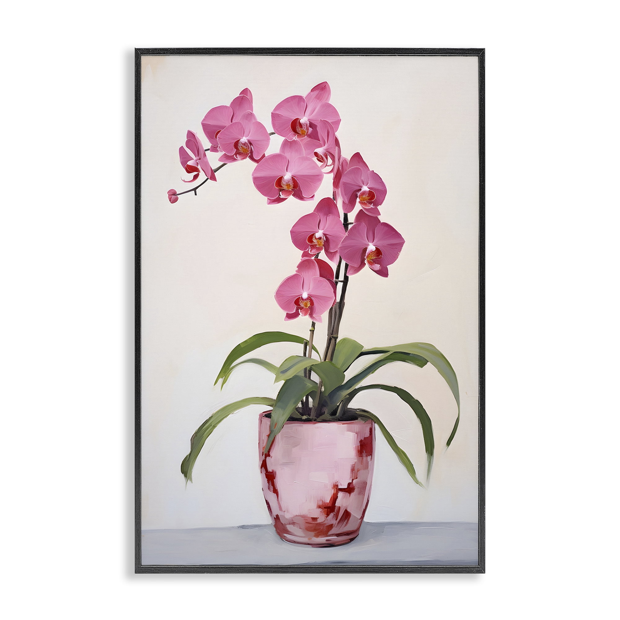 Stupell Industries Modern Pink Orchid Botanical & Floral Painting Black Framed Art Print Wall Art, 20 x 30