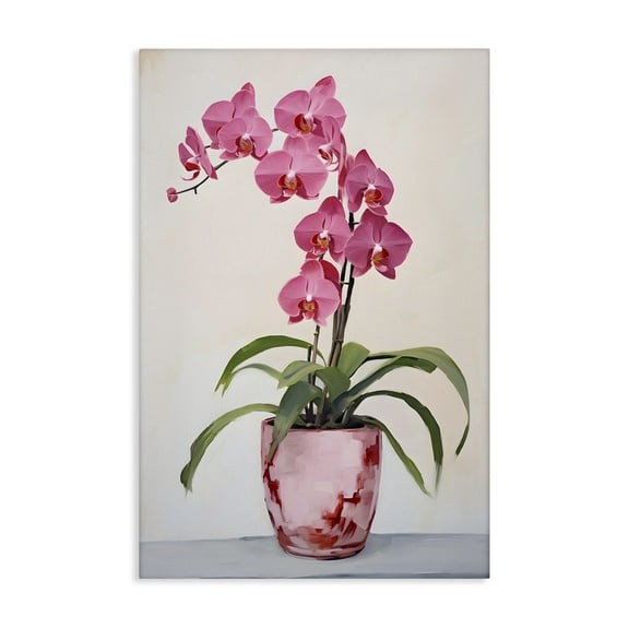Stupell Industries Modern Pink Orchid Botanical & Floral Painting Gallery Wrapped Canvas Art Print Wall Art, 16 x 24