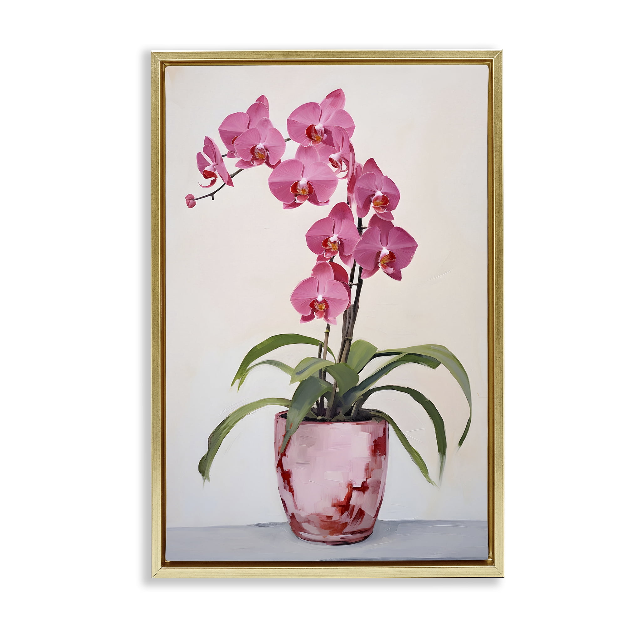 Stupell Industries Modern Pink Orchid Botanical & Floral Painting Gold Floater Framed Art Print Wall Art, 17 x 25
