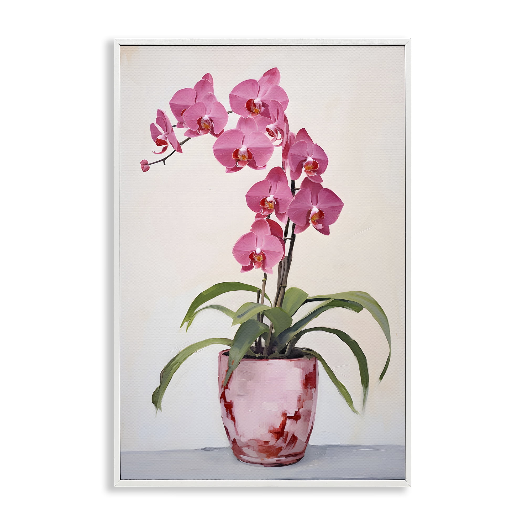 Stupell Industries Modern Pink Orchid Botanical & Floral Painting White Framed Art Print Wall Art, 12 x 18