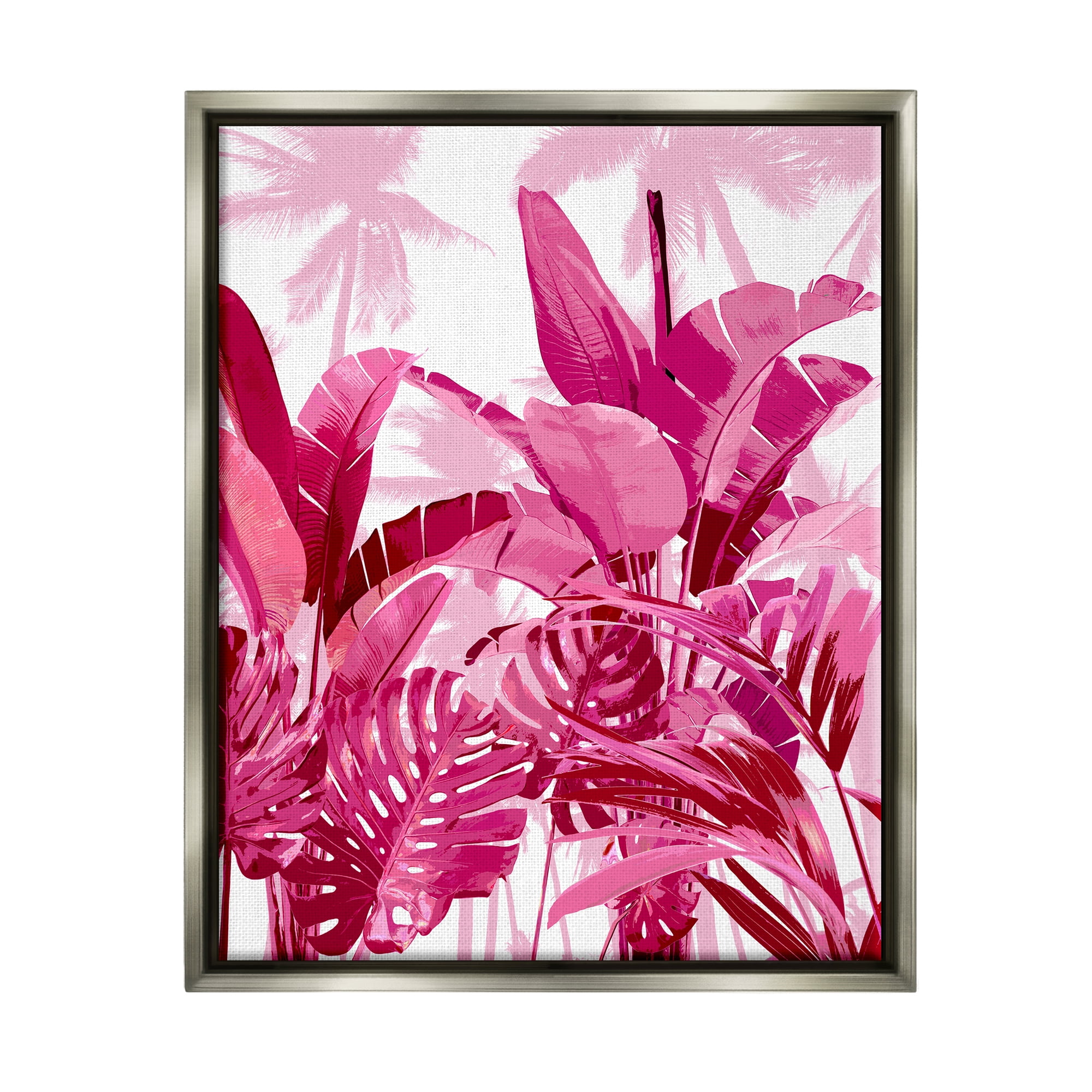 Stupell Industries Modern Pink Palms Botanical & Floral Painting Gray Floater Framed Canvas Art Print Wall Art, 25 x 31