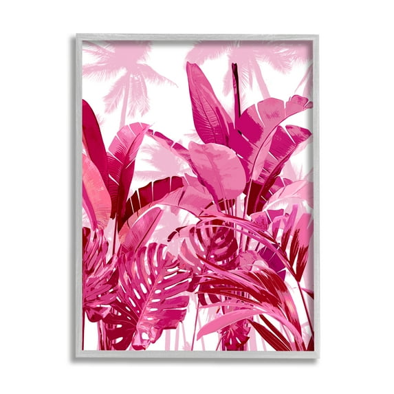 Stupell Industries Modern Pink Palms Botanical & Floral Painting Gray Framed Art Print Wall Art, 16 x 20