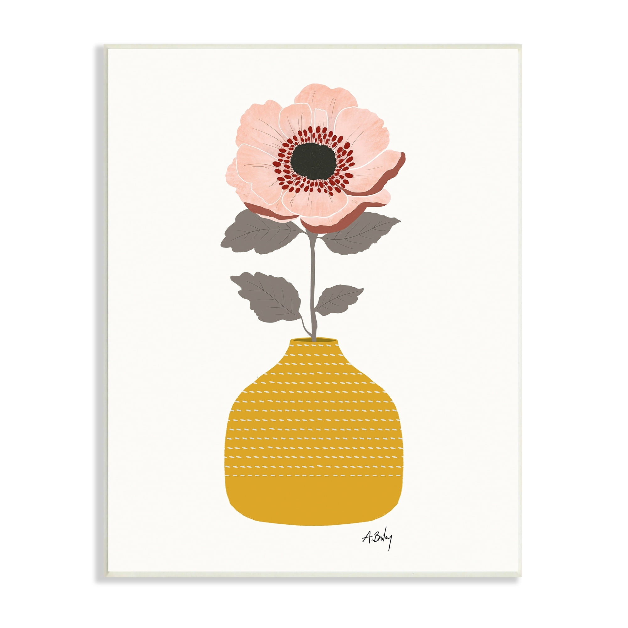 Stupell Industries Modern Pink Poppy Patterned Pottery Minimal Still Life, 10 x 15,Design by Anne Bailey Art