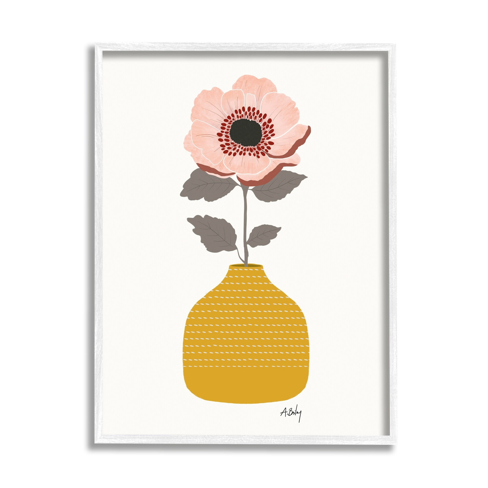 Stupell Industries Modern Pink Poppy Patterned Pottery Minimal Still Life, 11 x 14,Design by Anne Bailey Art