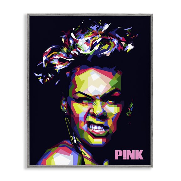 Stupell Industries Contemporary Modern Pink Portrait Abstract Geometric Pattern Bold Shapes Gray Framed Giclee Art, 11 x 14, by Birch&Ink