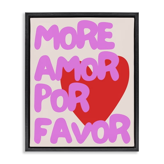 Stupell Industries Modern Pink & Red More Amor Black Floating Frame Canvas Art, 17 x 21, by House of Lulu