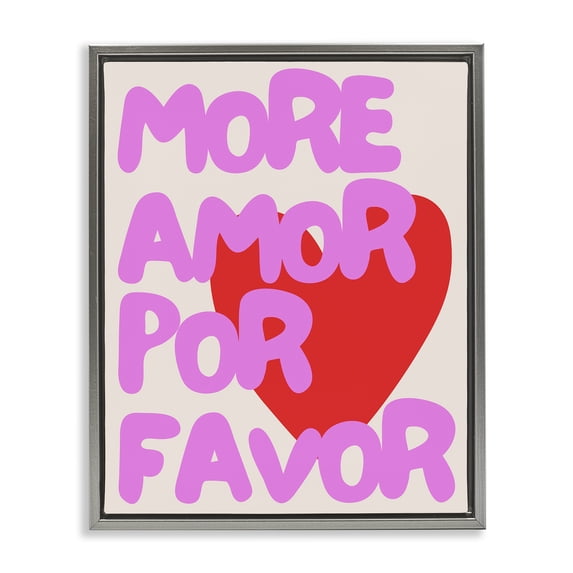 Stupell Industries Modern Pink & Red More Amor Gray Floating Frame Canvas Art, 17 x 21, by House of Lulu