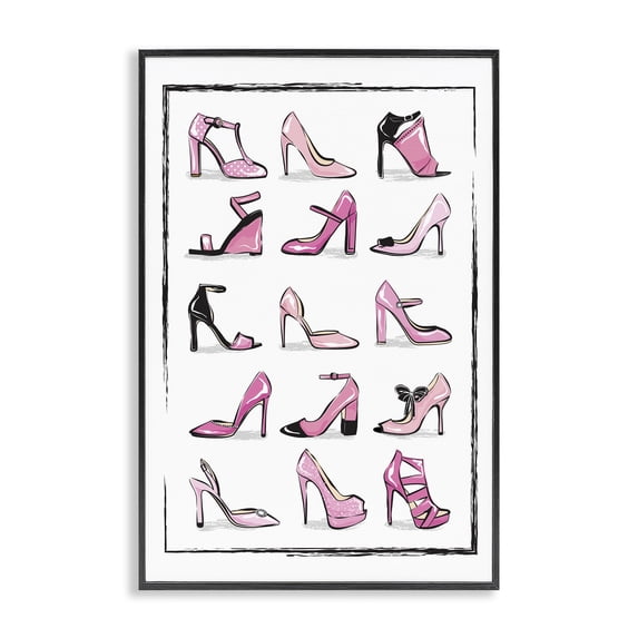 Stupell Industries Modern Pink Shoes Collection Black Framed Giclee Art, 12 x 18, by Martina Pavlova