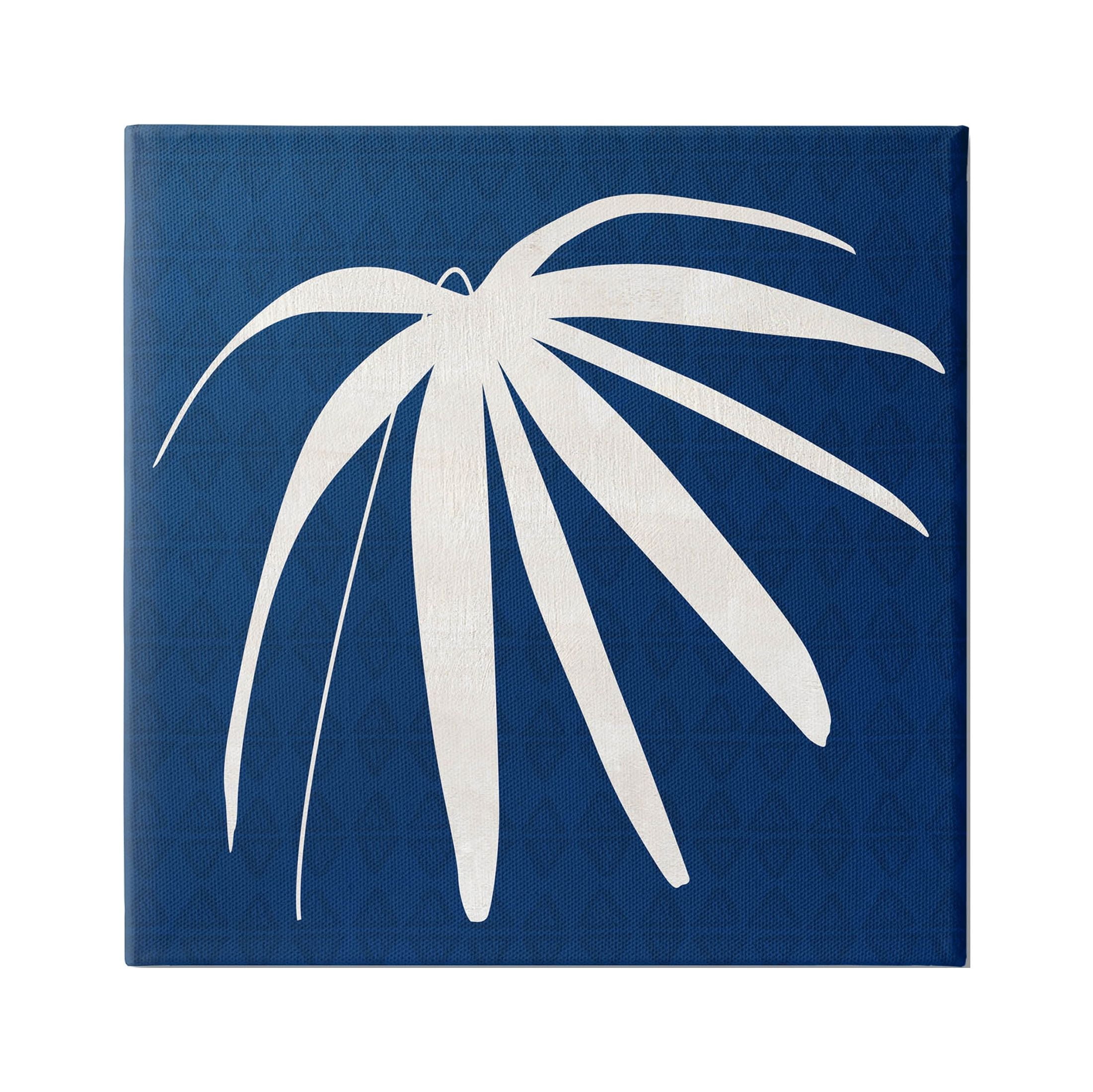 Modern Blue and White Palm Leaf Canvas Wall Art