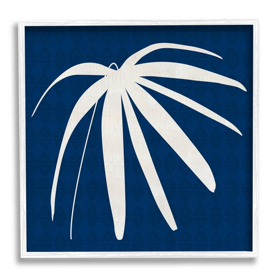 Stupell Industries Modern Plant Leaf Blue Palm Graphic Art White Framed Art Print Wall Art, Design by Susan Jill