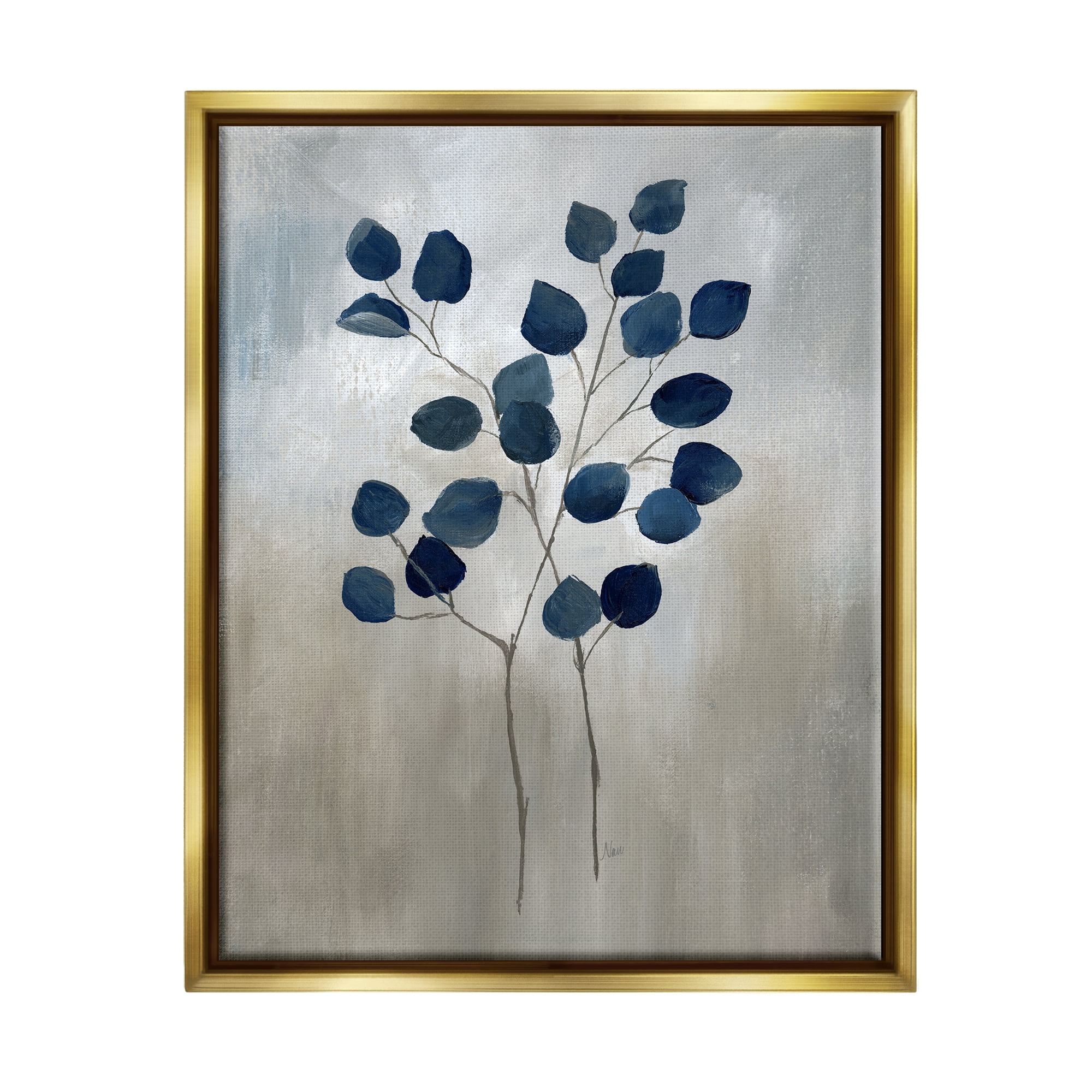 Stupell Industries Modern Plant Sprouts Botanical & Floral Painting Gold Floater Framed Art Print Wall Art, 17 x 21