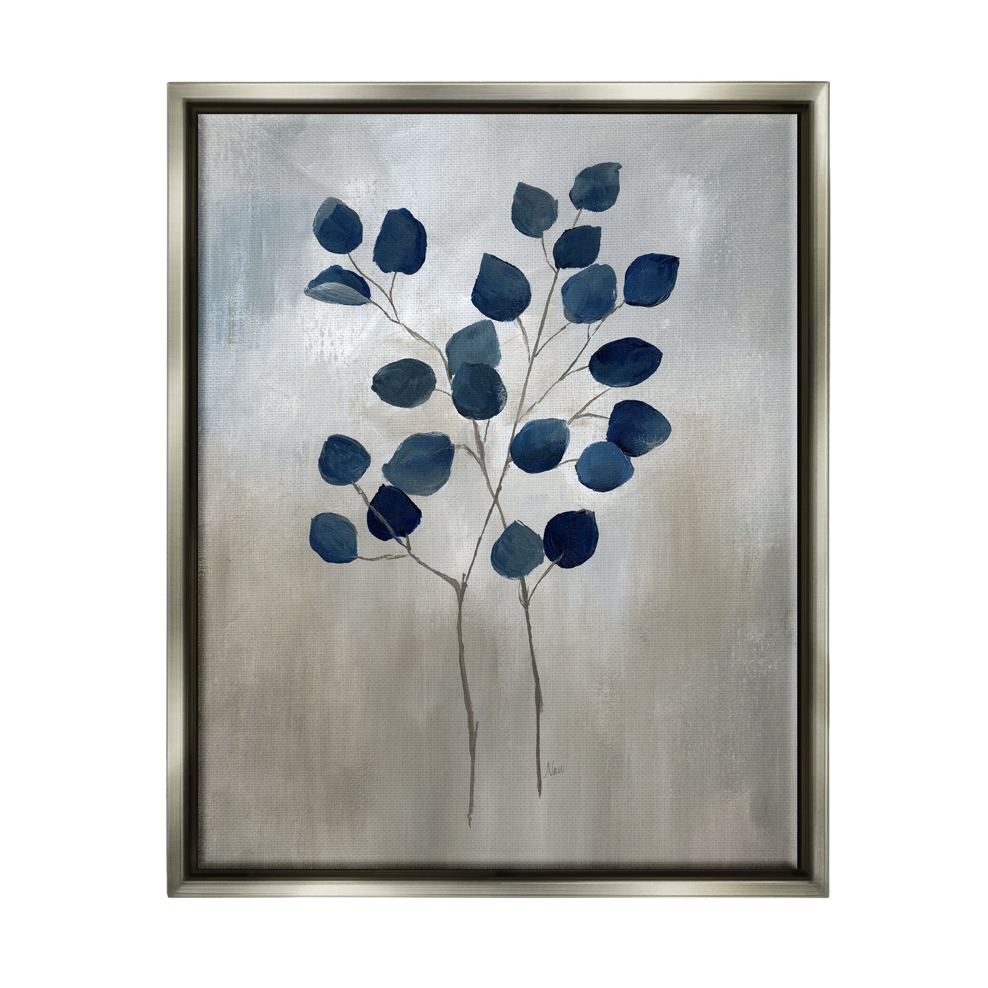 Stupell Industries Modern Plant Sprouts Botanical & Floral Painting Gray Floater Framed Art Print Wall Art, 17 x 21