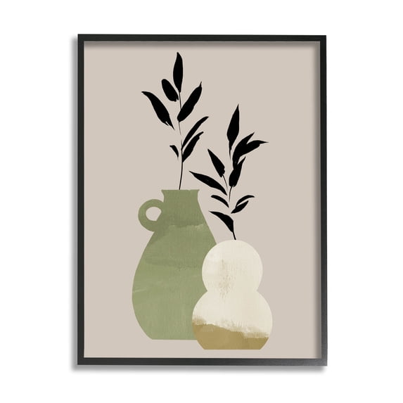 Stupell Industries Modern Plant Vase Leaves Graphic Art Black Framed Art Print Wall Art, Design by Jacob Green