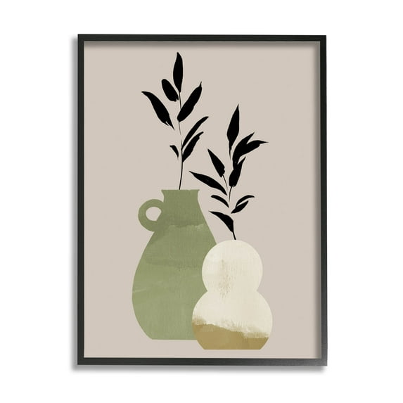 Stupell Industries Modern Plant Vase Leaves Graphic Art Black Framed Art Print Wall Art, Design by Jacob Green
