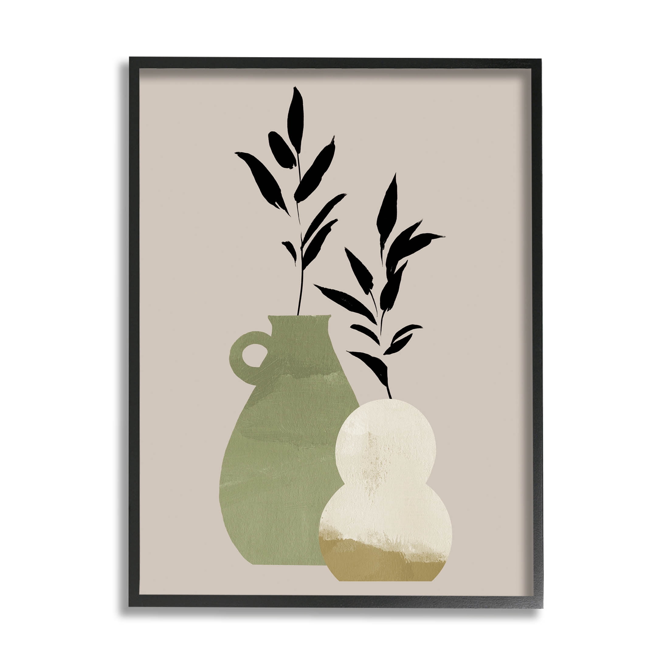 Stupell Industries Modern Plant Vase Leaves Graphic Art Black Framed Art Print Wall Art, Design by Jacob Green