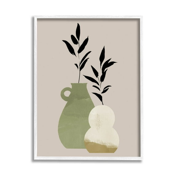 Stupell Industries Modern Plant Vase Leaves Graphic Art White Framed Art Print Wall Art, Design by Jacob Green