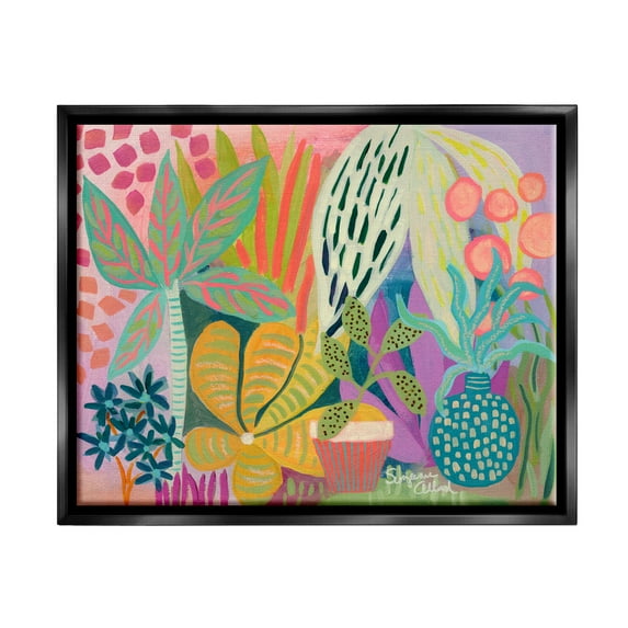 Stupell Industries Modern Plants Abstract Shapes Botanical & Floral Painting Black Floater Framed Art Print Wall Art