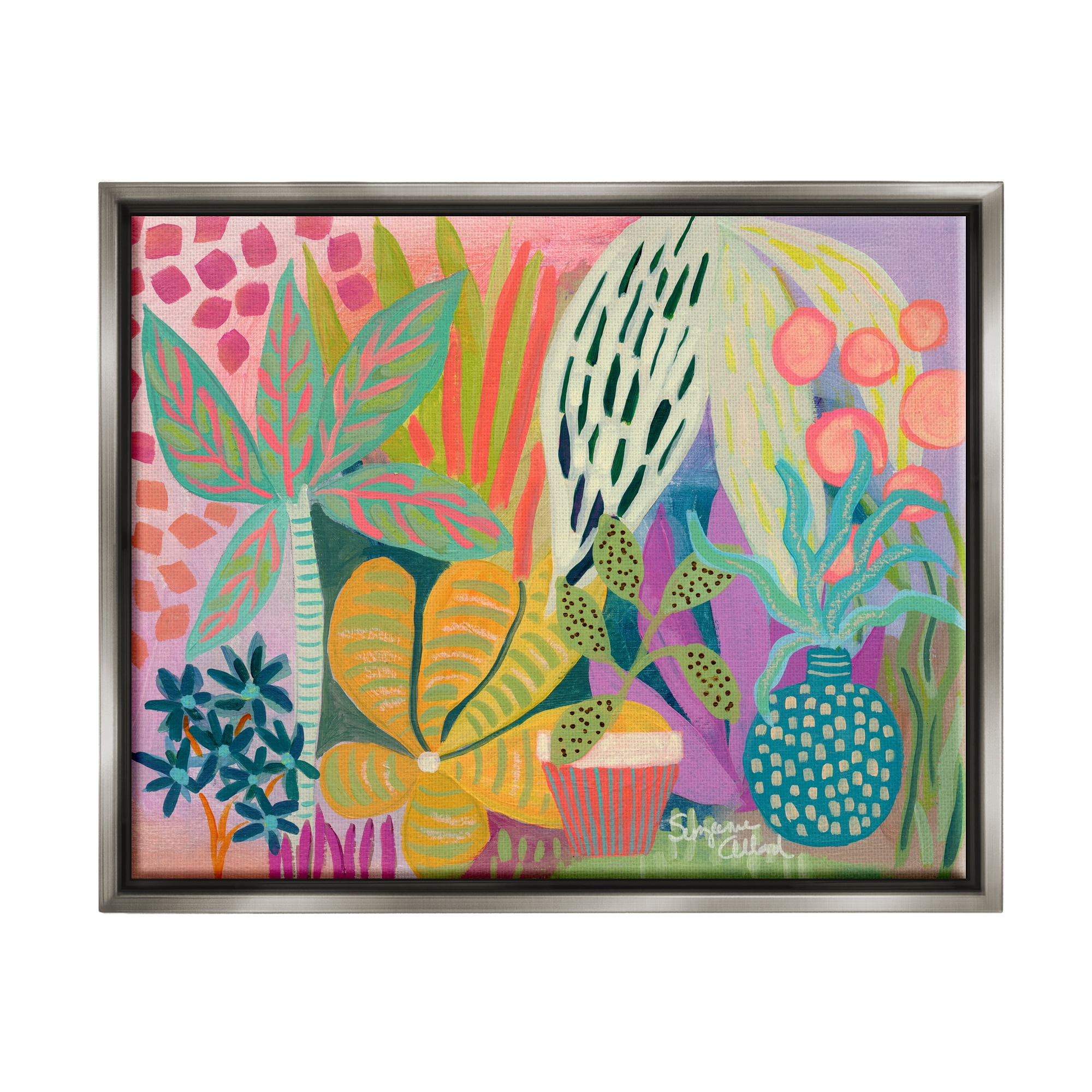 Stupell Industries Modern Plants Abstract Shapes Botanical & Floral Painting Gray Floater Framed Art Print Wall Art