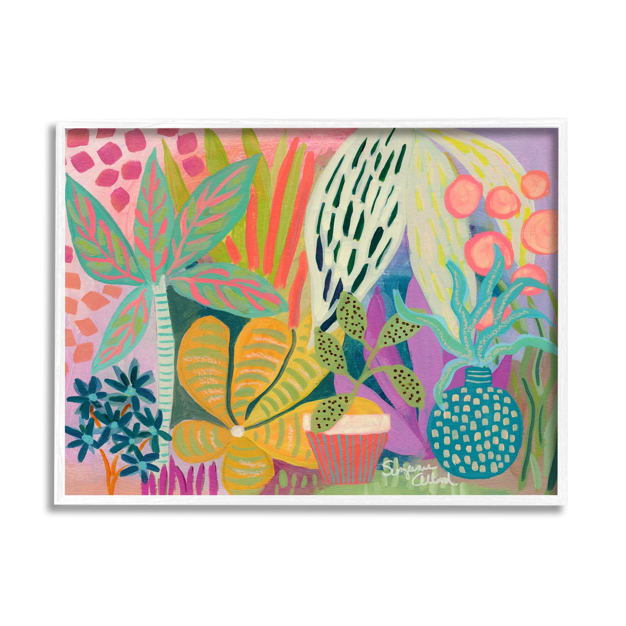 Vibrant Botanical Abstract Canvas Print with White Frame