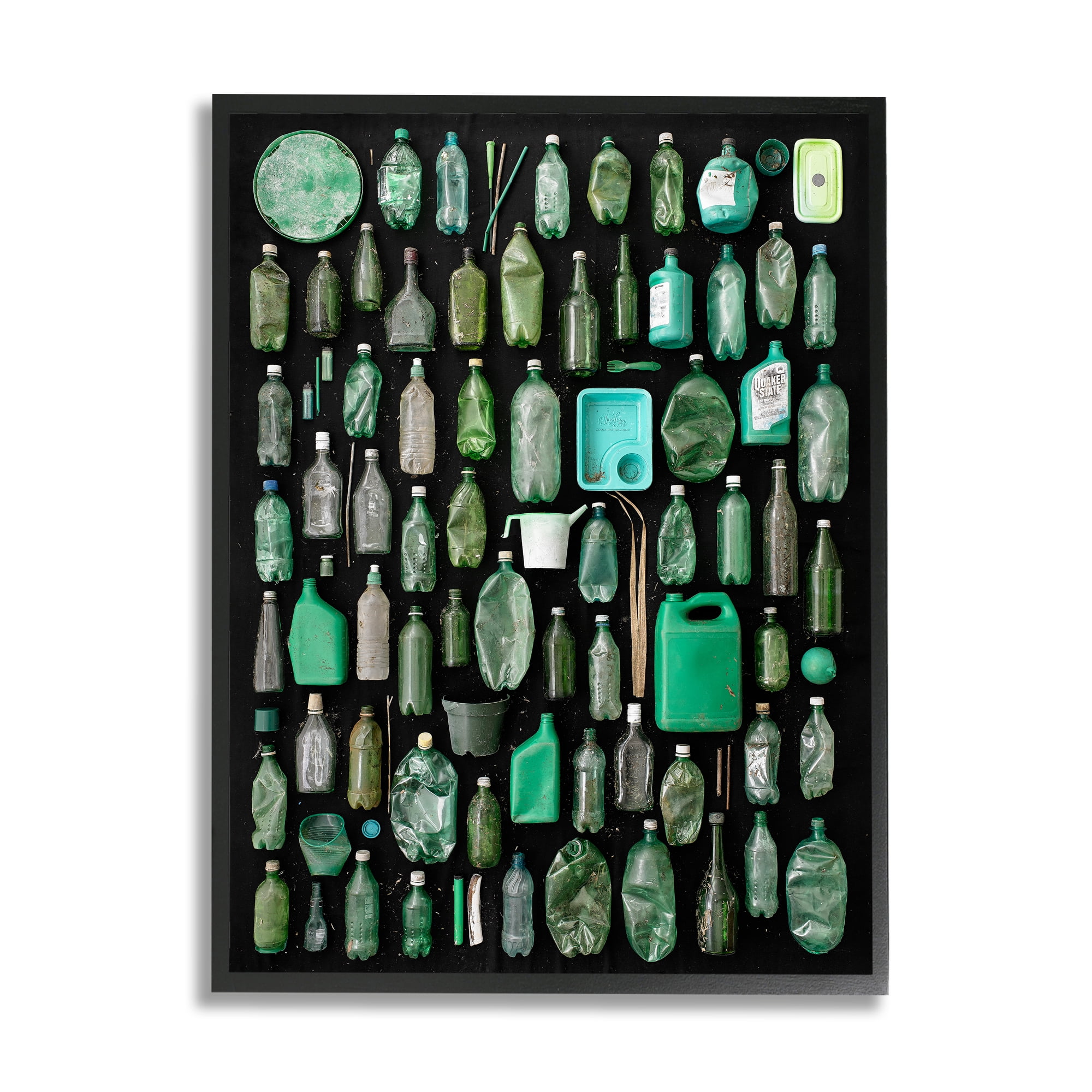 Stupell Industries Modern Plastic Waste Jetsam Various Green Bottles Framed Wall Art, 11 x 14, Design by Barry Rosenthal