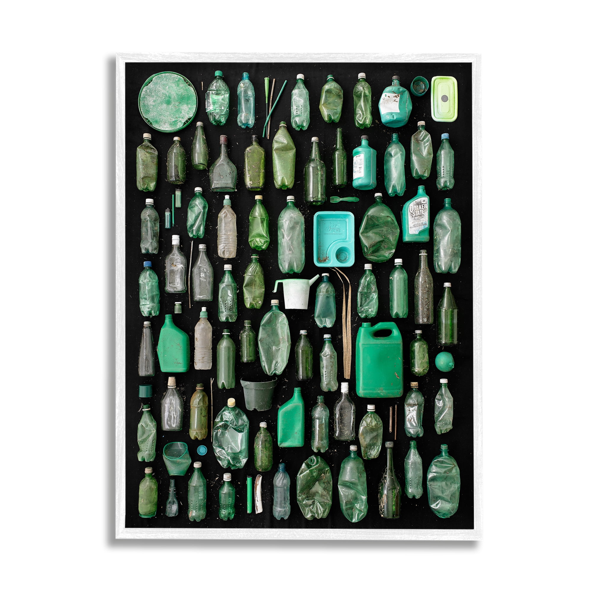 Stupell Industries Modern Plastic Waste Jetsam Various Green Bottles Framed Wall Art, 11 x 14, Design by Barry Rosenthal