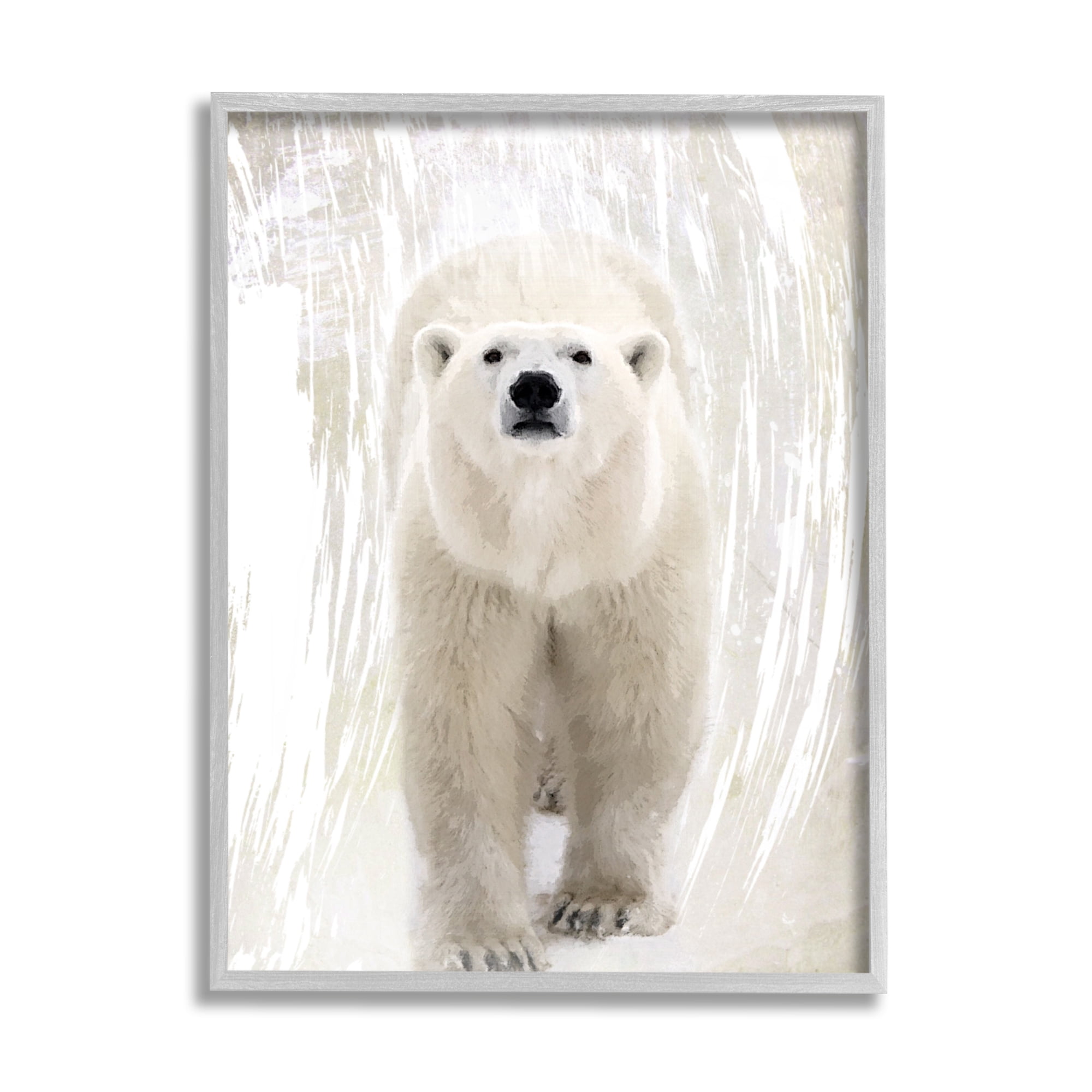 Stupell Industries Modern Polar Bear Portrait Animals & Insects Painting Gray Framed Art Print Wall Art, 16 x 20
