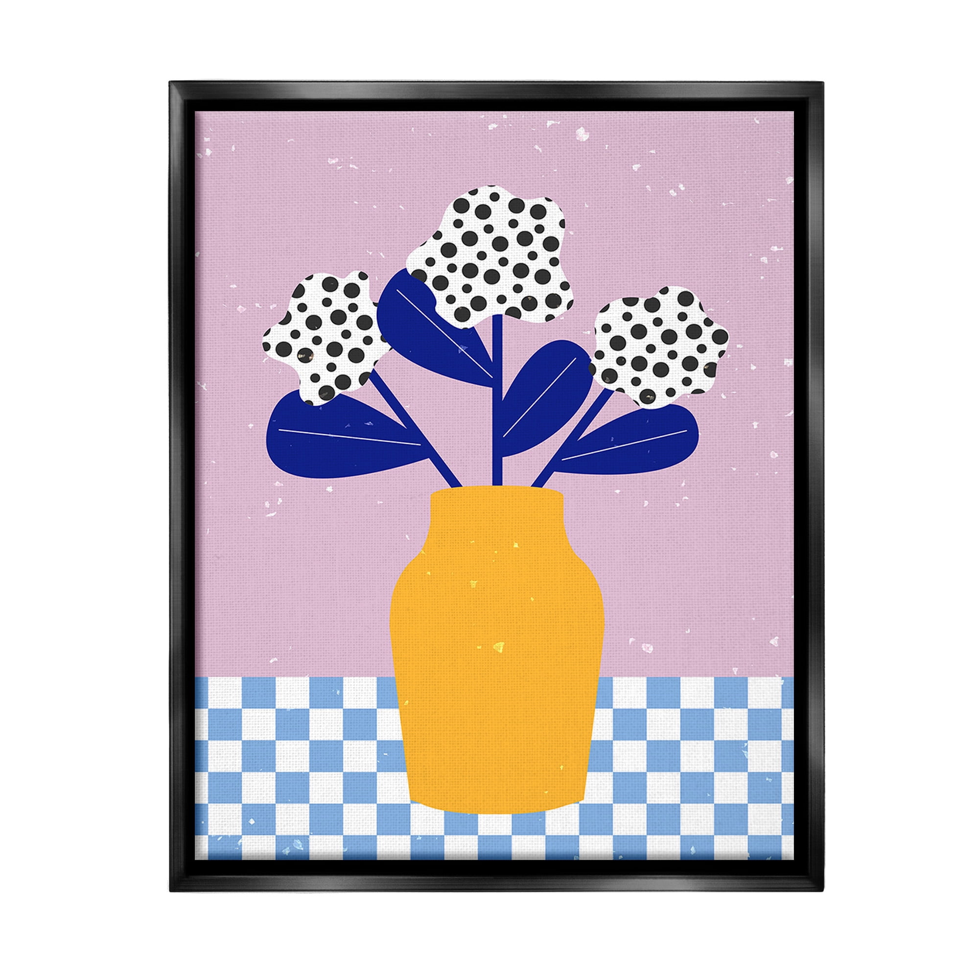 Stupell Industries Modern Polka Dot Plants Botanical & Floral Painting Black Floater Framed Canvas Art Print Wall Art, 25 x 31