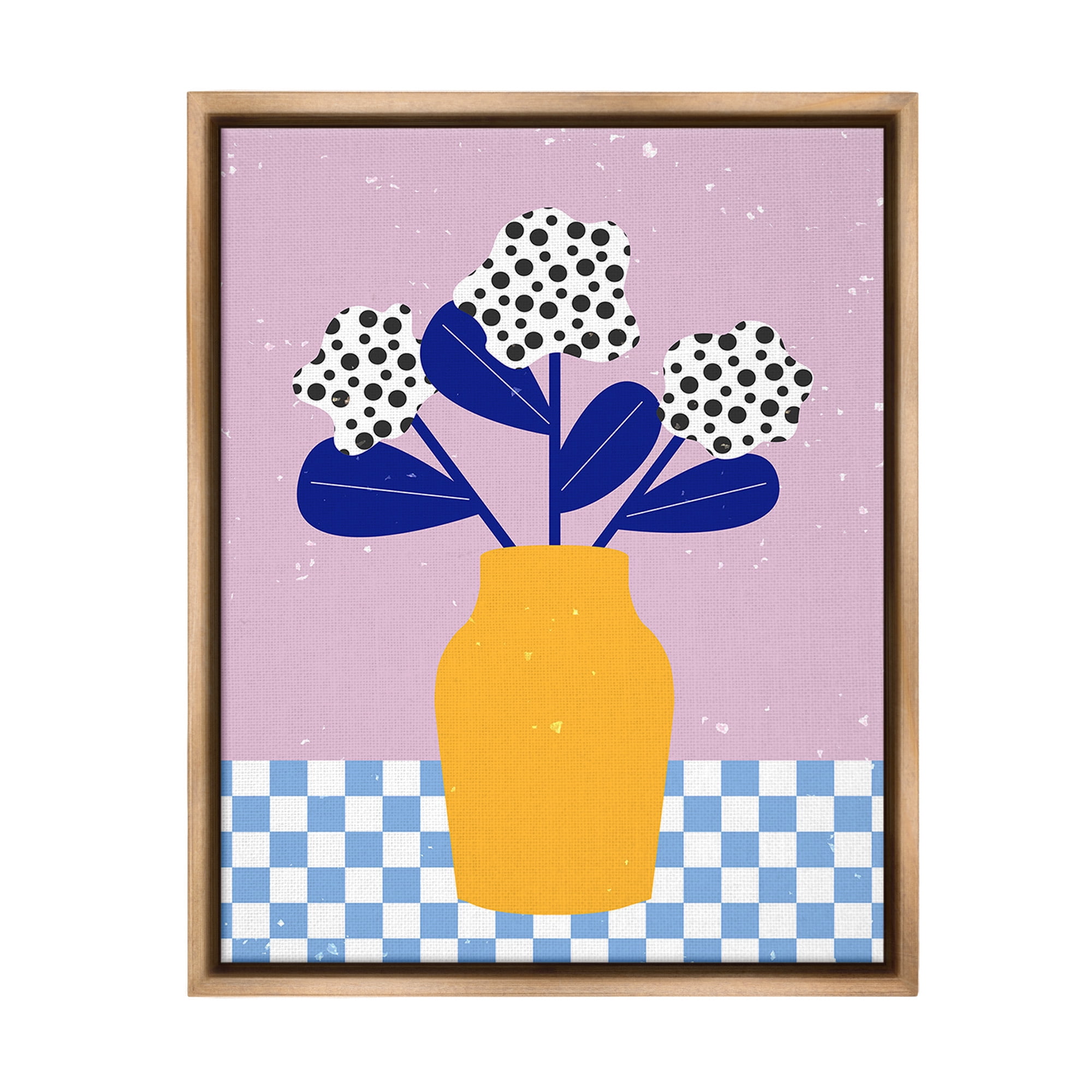 Stupell Industries Modern Polka Dot Plants Botanical & Floral Painting Brown Floater Framed Canvas Art Print Wall Art, 25 x 31
