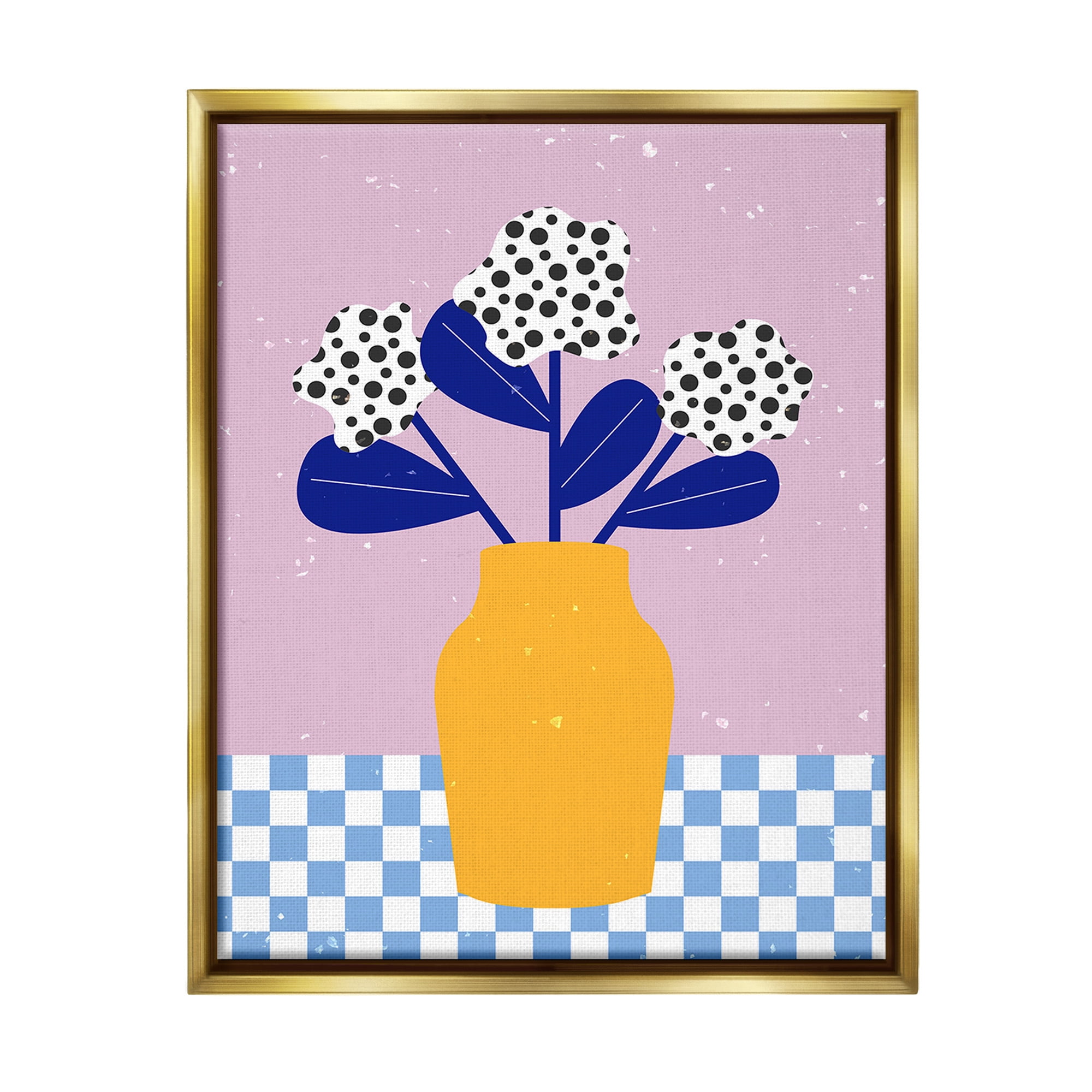 Stupell Industries Modern Polka Dot Plants Botanical & Floral Painting Gold Floater Framed Canvas Art Print Wall Art, 17 x 21
