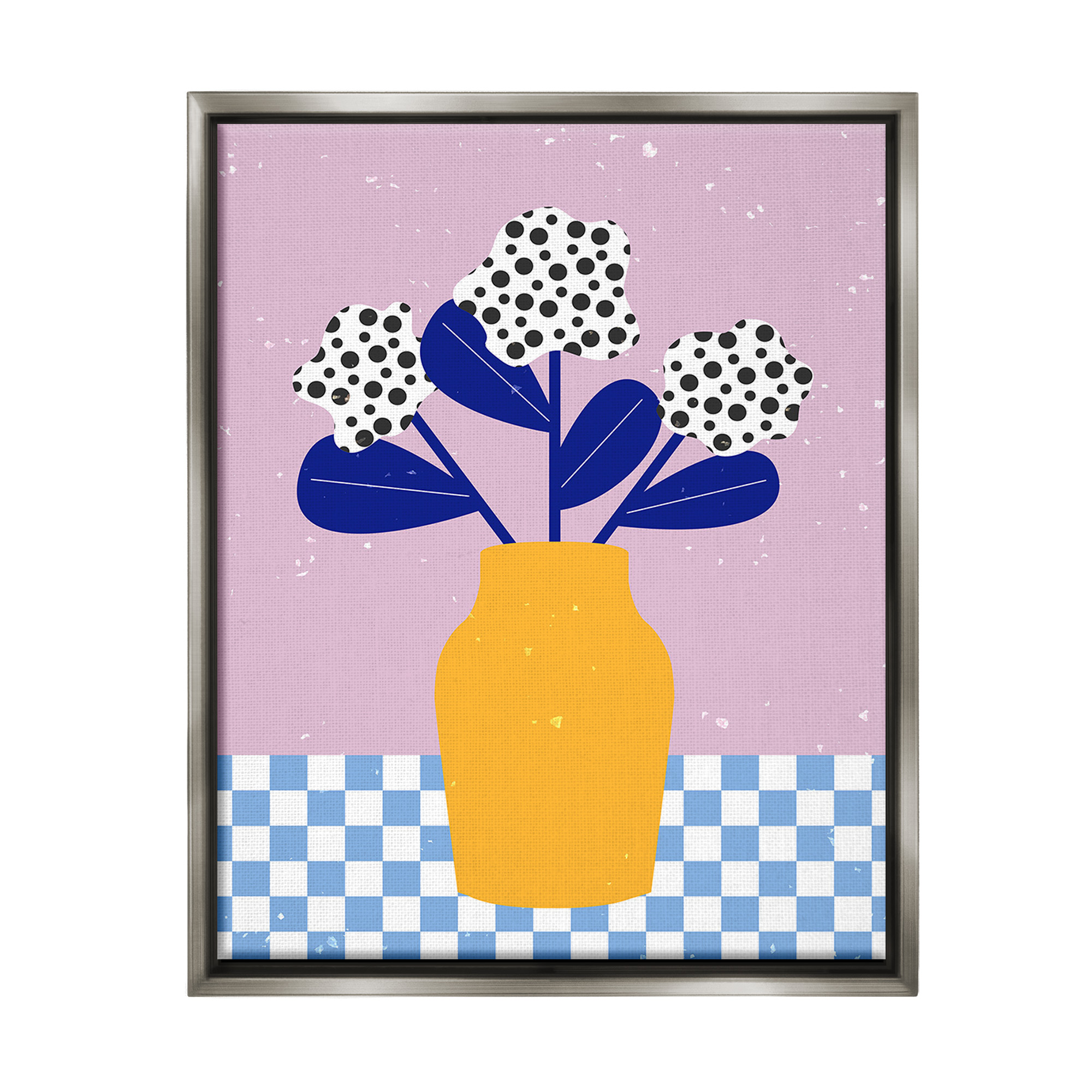 Stupell Industries Modern Polka Dot Plants Botanical & Floral Painting Gray Floater Framed Canvas Art Print Wall Art, 17 x 21