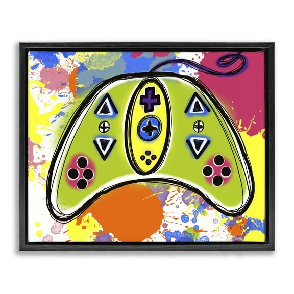 Stupell Industries Modern Pop Controller Novelty Painting Black Floater Framed Art Print Wall Art, 21 x 17