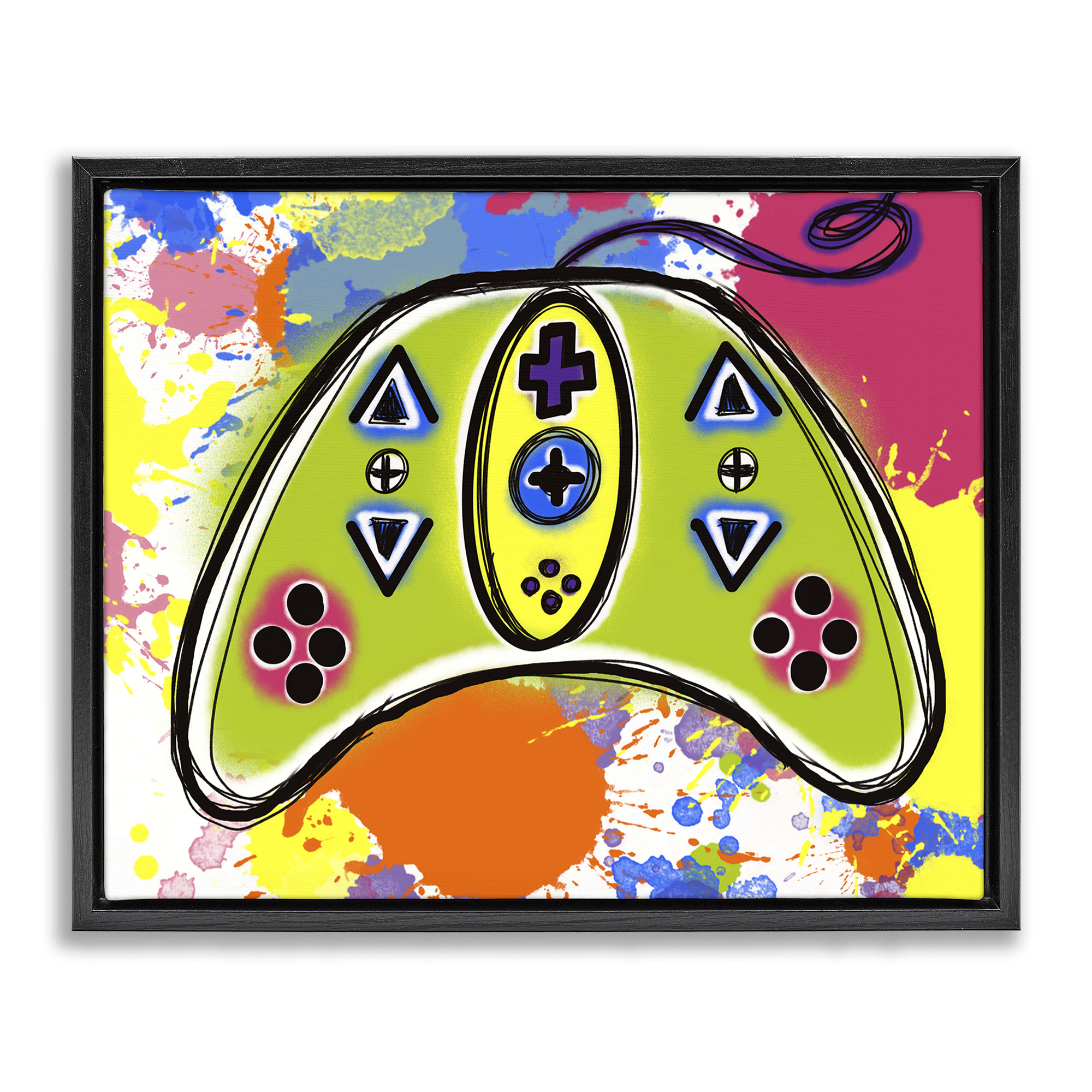Stupell Industries Modern Pop Controller Novelty Painting Black Floater Framed Art Print Wall Art, 31 x 25