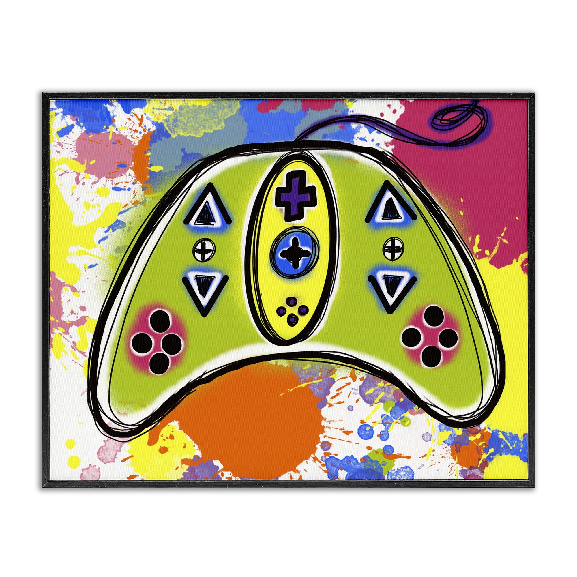 Stupell Industries Modern Pop Controller Novelty Painting Black Framed Art Print Wall Art, 30 x 24