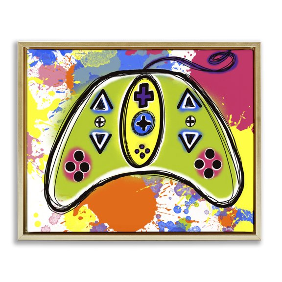 Stupell Industries Modern Pop Controller Novelty Painting Gold Floater Framed Art Print Wall Art, 21 x 17