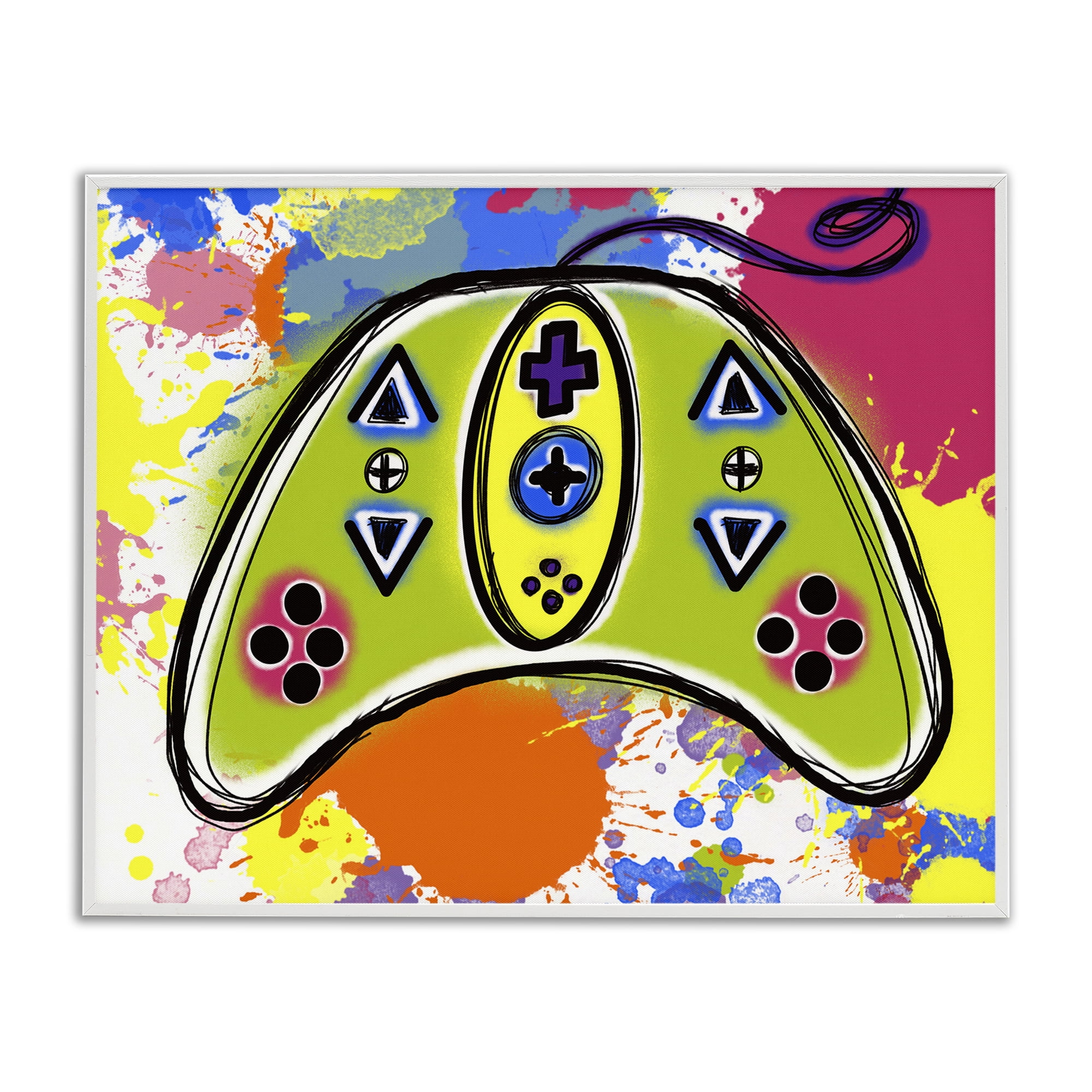Stupell Industries Modern Pop Controller Novelty Painting White Framed Art Print Wall Art, 20 x 16