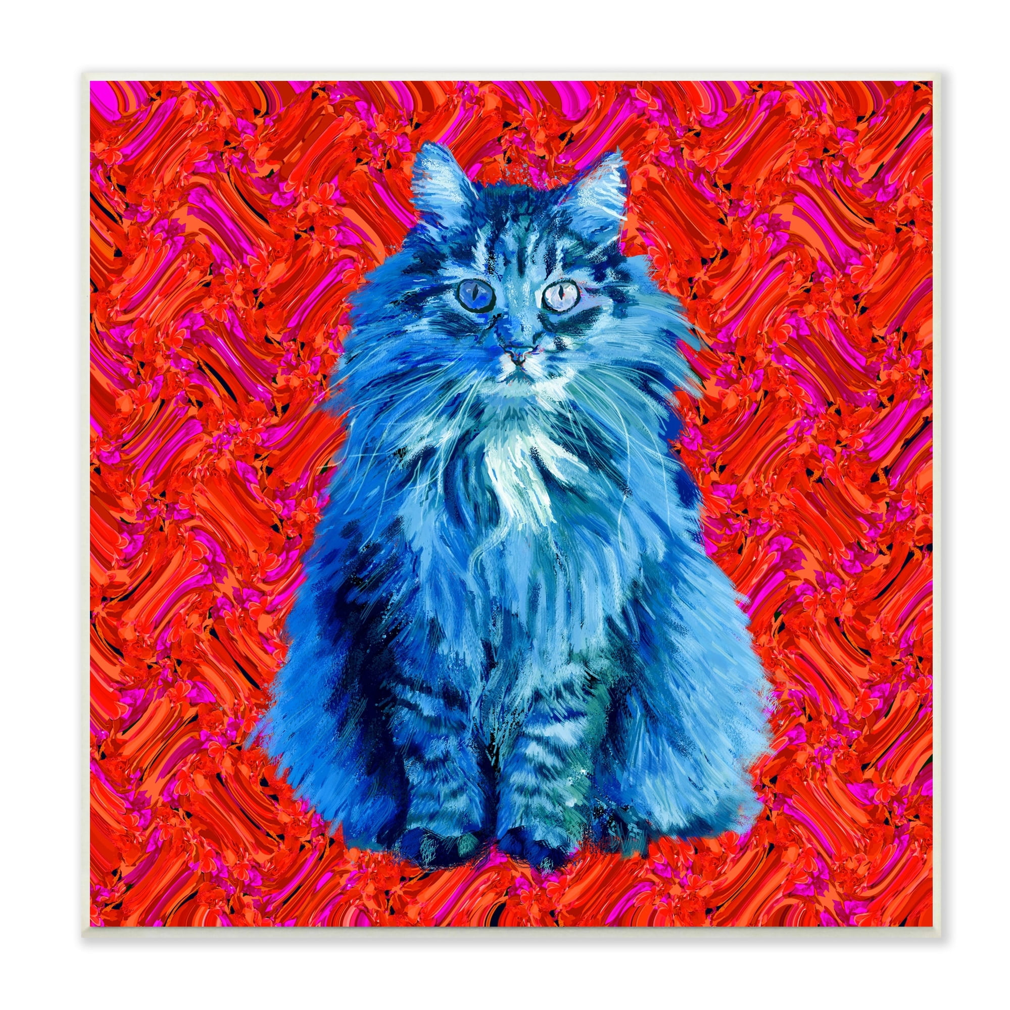 Stupell Industries Modern Pop Design Bold Red Blue Longhair Cat, 12 x 12, Design by Lynnda Rakos