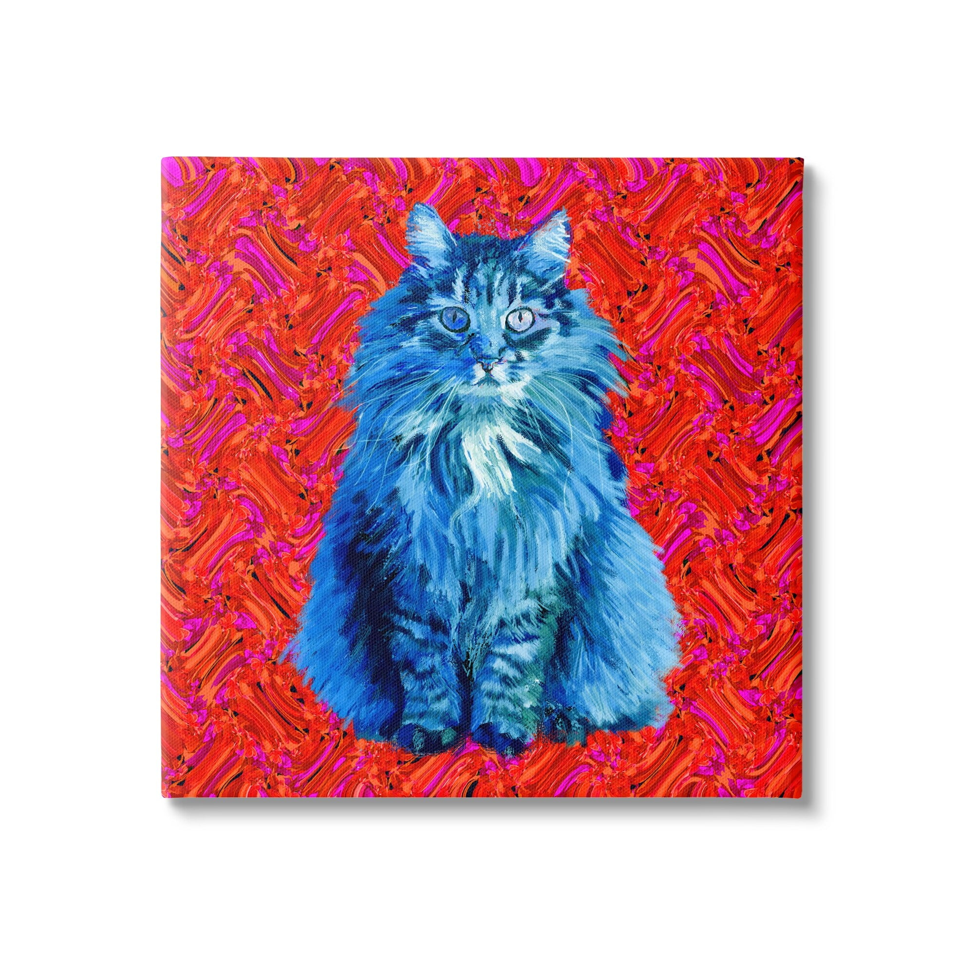 Stupell Industries Modern Pop Design Bold Red Blue Longhair Cat, 24 x 24, Design by Lynnda Rakos