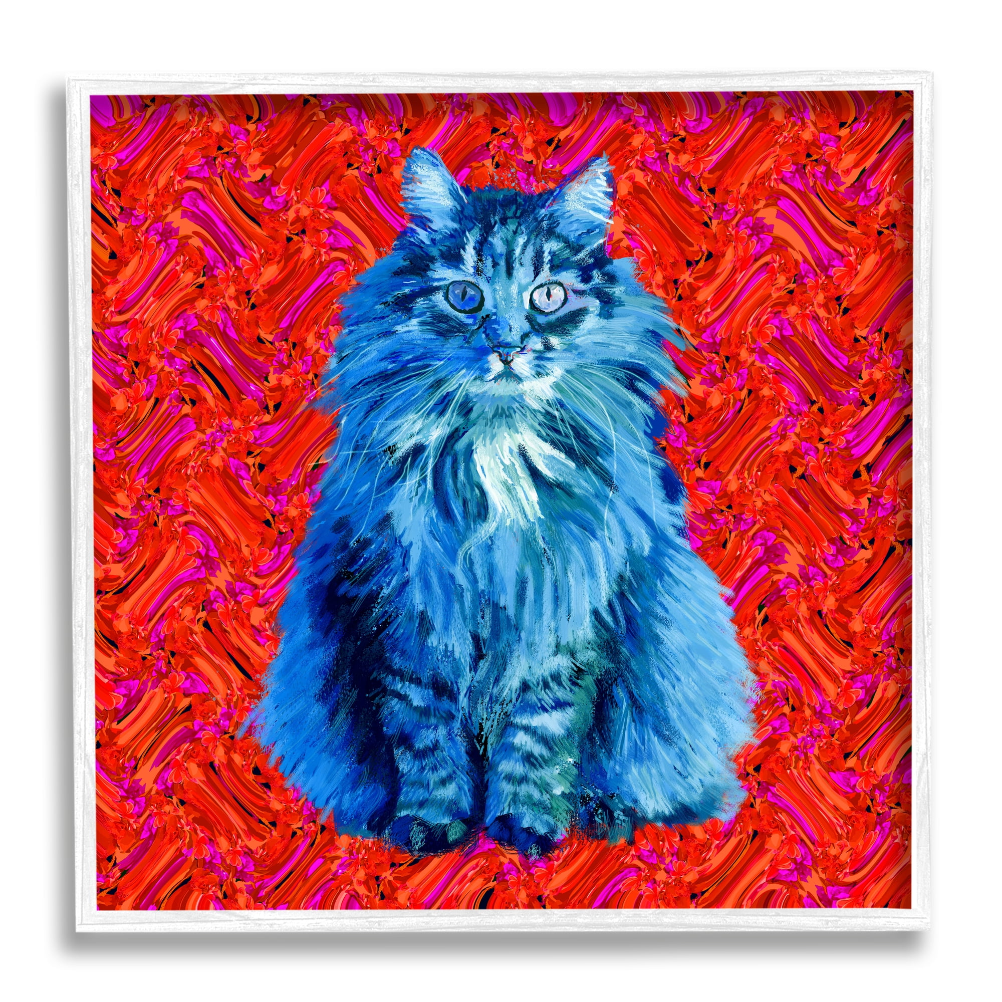 Stupell Industries Modern Pop Design Bold Red Blue Longhair Cat, 24 x 24, Design by Lynnda Rakos