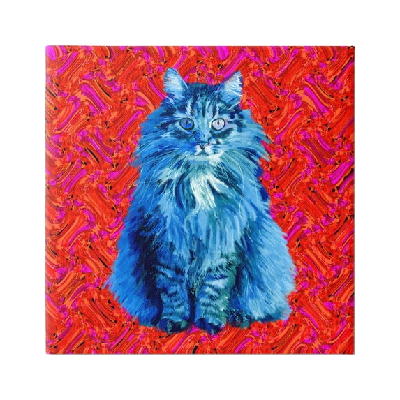 Stupell Industries Modern Pop Design Bold Red Blue Longhair Cat, 36 x 36, Design by Lynnda Rakos