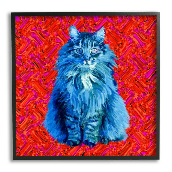 Stupell Industries Modern Pop Design Bold Red Blue Longhair Cat Paintings Black Framed Art Print Wall Art, 12x12, by Lynnda Rakos