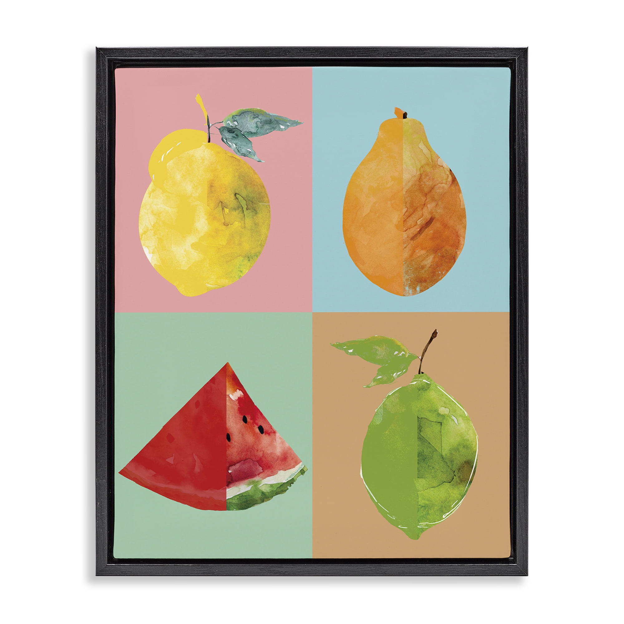 Stupell Industries Modern Pop Fruits Abstract Food & Beverage Painting Black Floater Framed Canvas Art Print Wall Art, 17 x 21
